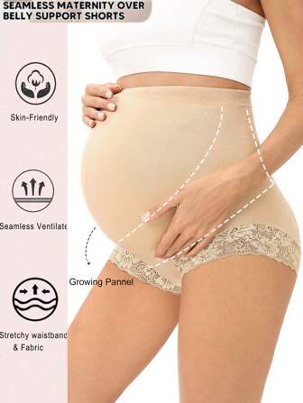 1pc Women Maternity High Waist Comfortable Belly Support Lace Trim Bikini Underwear
