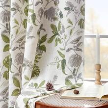 Jinchan Linen Curtains Floral Curtain For Living Room 84 Inch Long Dark Green French Back Tab Light Filtering Toile Print Farmhouse Bedroom Curtains Window Drapes Set 2 Panels - 彩色 - 查看 4