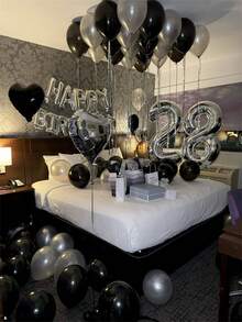 580pcs Black & Silver Balloon Garland Birthday Set, 40" Oversized Foil Number Balloons, Black Rose Petals, Suitable For Men & Women 16th, 18th, 20th, 21st, 25th, 30th, 35th, 45th Birthday Party Decorations Mother's Day Graduation