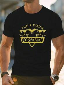 Men's Black T - Shirt With The Four Horsemen Pattern Fashion Print T-Shirt , Men's 220g New Summer Sports Fashion Printed Pure Cotton Short-Sleeved T-Shirt (1 PC) - màu đen - Xem 1