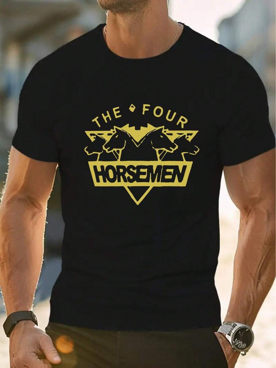 Men's Black T - Shirt With The Four Horsemen Pattern Fashion Print T-Shirt , Men's 220g New Summer Sports Fashion Printed Pure Cotton Short-Sleeved T-Shirt (1 PC) - màu đen - Xem 1