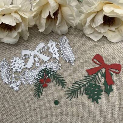 1 pieza Troquel de corte, relieve y plantilla de metal con diseño de árbol de pino, bayas y rama de pino para manualidades de tarjetas DIY, scrapbooking y artesanía