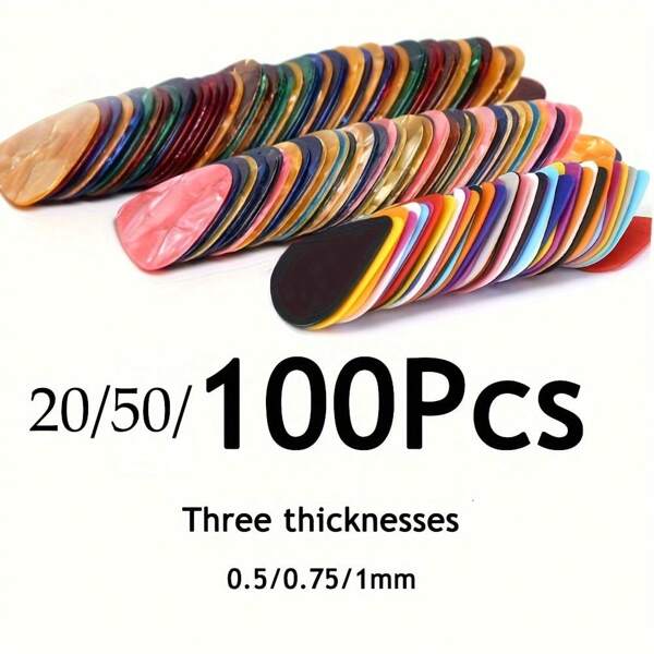Set de 20/50/100 púas de guitarra, regalo único para bajo, guitarras eléctricas y acústicas que incluye 0.46mm, 0.71mm, 0.96mm