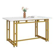 Mesa de comedor moderna de lujo de 120 x 70 cm, rectangular, con estructura de metal y patas doradas, ideal para comedor y sala de estar.