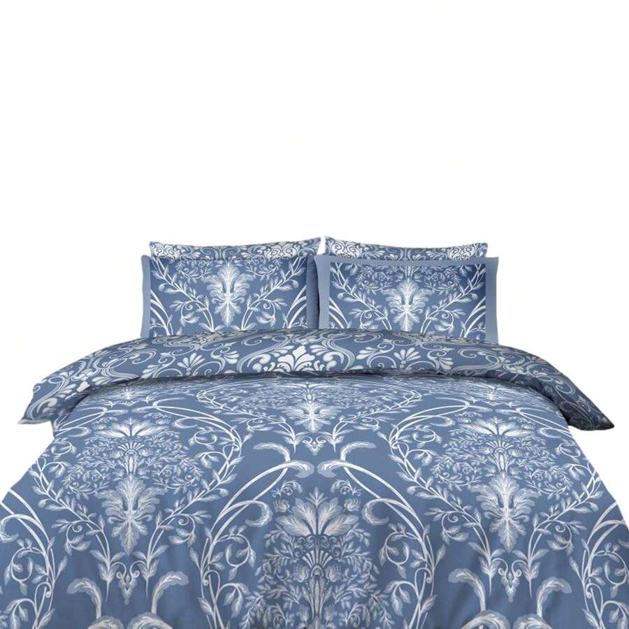 VELVETIO Dorothy Damask Printed Duvet Cover Reversible Design Set Matching Pillowcases And Fitted Sheet All Sizes