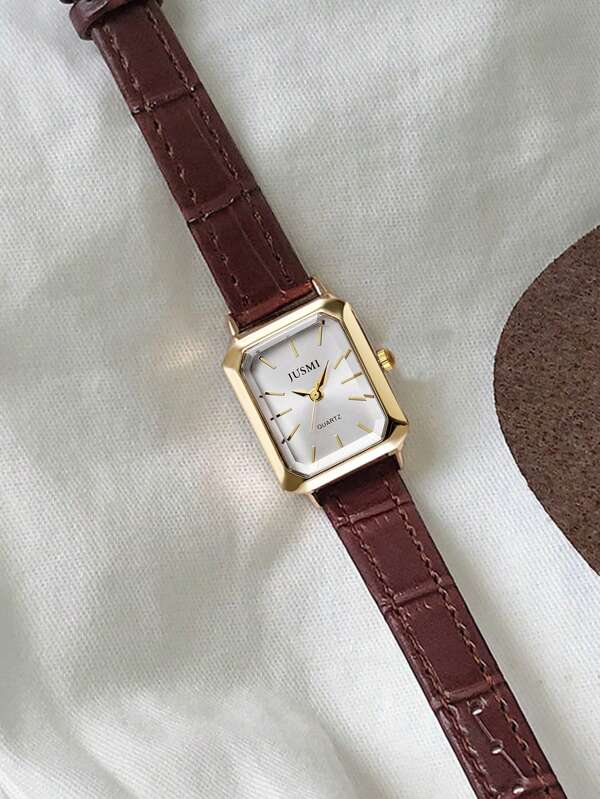 1 Stück Lässige quadratische Quarzuhr mit römischen Ziffern und Lederarmband, geeignet für Teenager und Studenten, ideal als Geschenk zu Geburtstag und Jahrestag