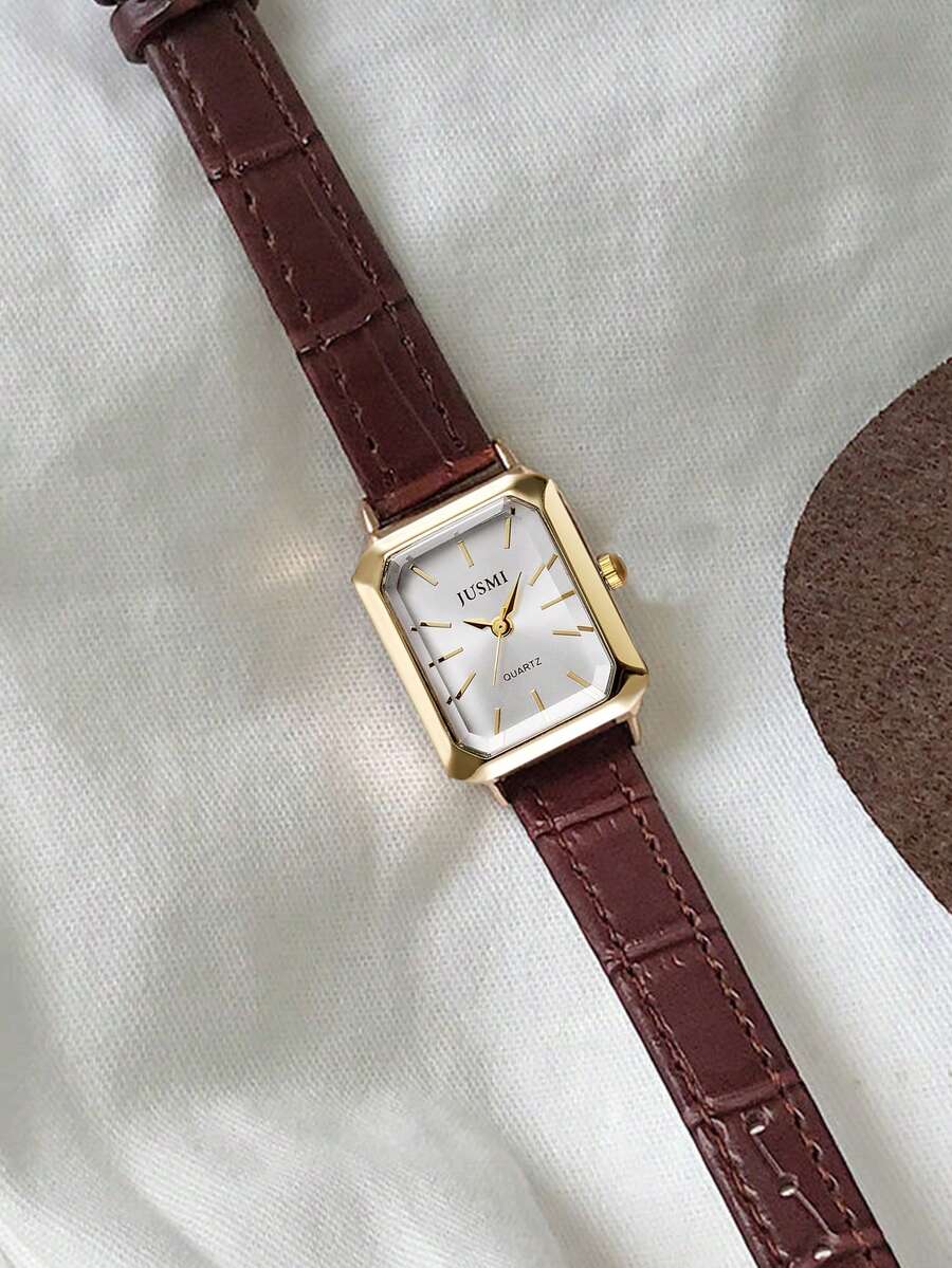 1pc Teenager & Student Square Roman Numeral Dial Leather Band Quartz Watch, Suitable For Birthday, Anniversary, Halloween Gift, Year-End Promotion