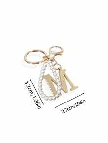 Premium Elegant Gold Pearl Letter Keychain, A-Z Alphabet 3D Pendant, Chic Pearl Chain With Rhinestones (Can Be Disassembled Based On Personal Preference), Fashionable Alloy Keychain, Earphone Pendant, Backpack Charm, Car Keychain - Gold - View 10