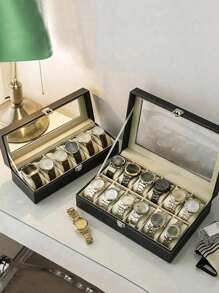 1pc Watch Box, 6 Grids Watch Storage Box, Jewelry Display Case, Watch Holder Gift Box For Men & Women Back To School