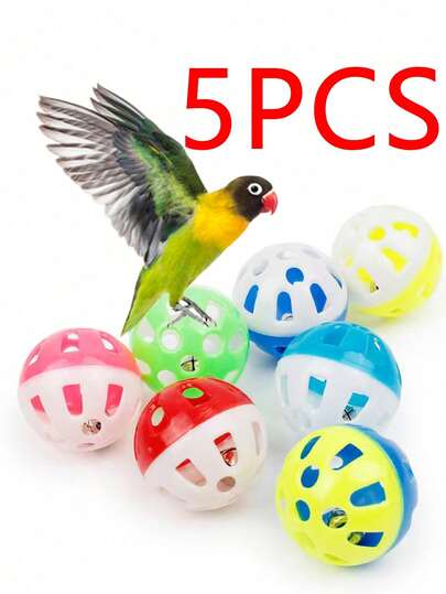 5入組隨機顏色鳥玩具鈴聲互動塑料鈴球，鸚鵡玩具球