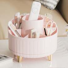 1pc Desktop Rotating Makeup Storage Box, Stationery Storage Box, Pen Holder, Cosmetics Display Rack, Multifunctional Makeup Brush Storage Bucket, Skincare Product Storage Box, Plastic Makeup Brush Storage Box
