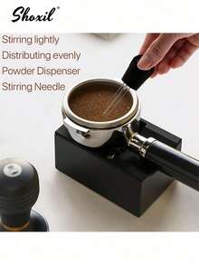 shoxil 1pc Coffee Stirring Tamper Distributor WDT Tool Espresso Needle Stirrer Stirring Tool With Stand 304 Stainless Steel 12 Needles 0.4mm Coffee Tamper Distribution Tool