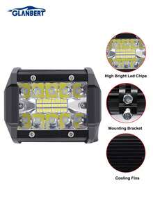 GLANBERT 2pcs Car LED Work Light 60W 3 Row 20LED Spotlight 12v Waterproof White High Brightness External Work Light - Black - View 4