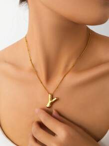 1 pièce Collier pendentif à lettre initiale de ballon à bulles en acier inoxydable plaqué or épais pour femmes et hommes, bijoux de mode personnalisés