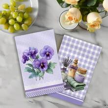 2 peças Toalhas de Cozinha Floral de Lavanda Primavera, Panos de Prato - Ideal para Decoração de Verão, Adequado para Cozinha e Banheiro de Fazenda