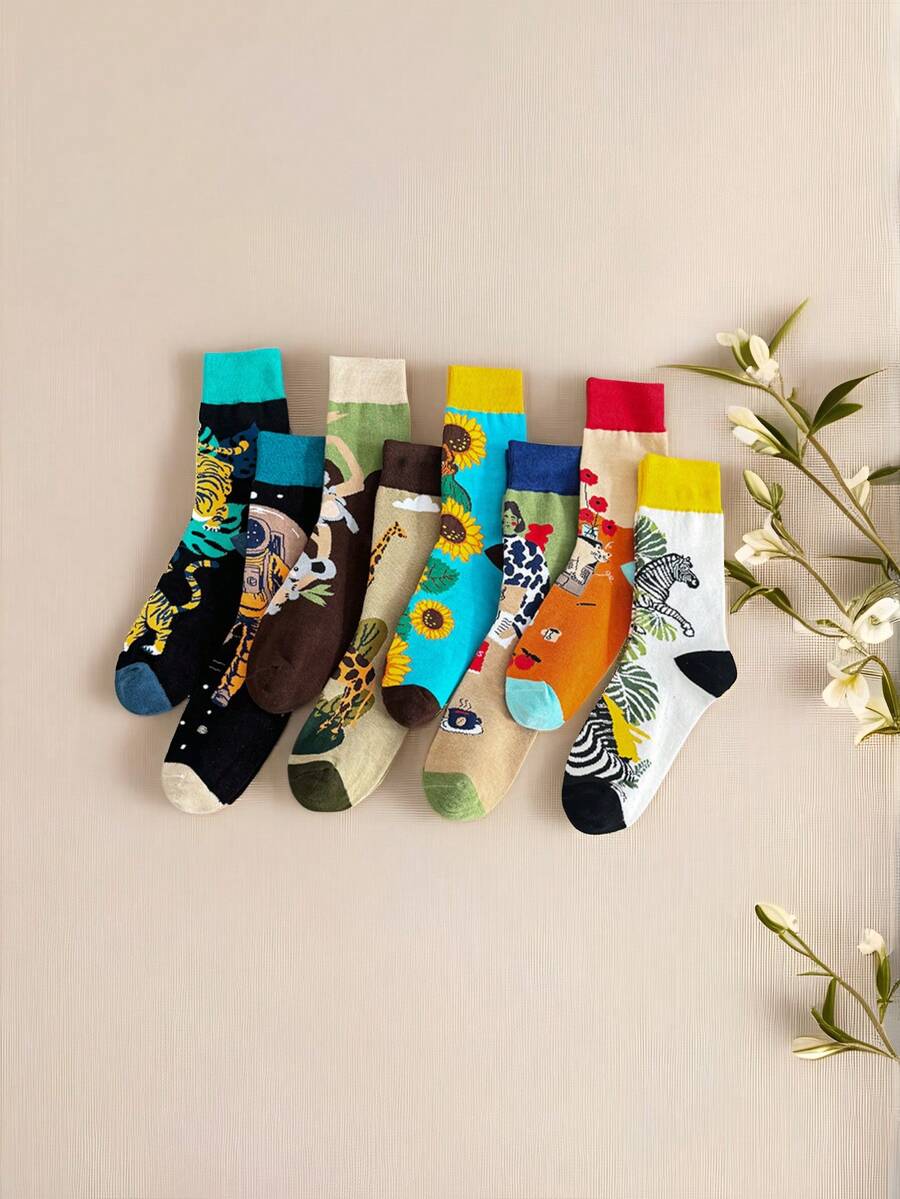 Plus Size 36-47 Men's Fashion Sports Crew Socks - Multicolor - View 1