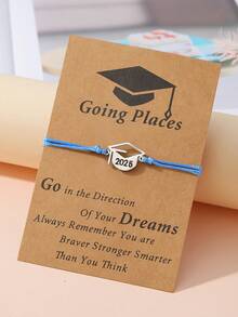 Goodwaro 1 Pc Minimalist Stainless Steel Graduation Cap & Braided Waxed String Bracelet, Graduation Gift Suitable For Men & Women