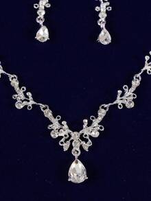 1 Set Bridal Silver Color Jewelry Set Including Crown Tiara, Necklace And Earrings, Classic Crystal Rhinestone Design, For Wedding Dress, Bridesmaids Or Party Occasions Halloween