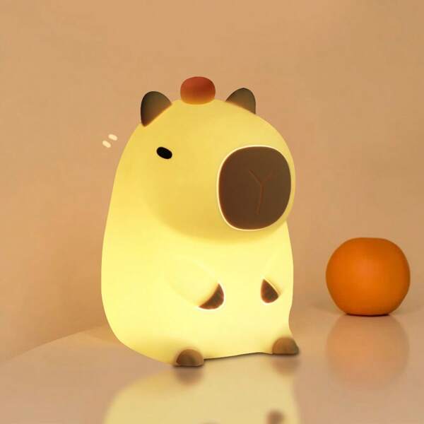 1 pieza Lámpara de noche recargable moderna de capibara de silicona, 1 lámpara de escritorio LED, regulable, luz de dormir temática animal, decoración de mesa, con batería de litio, control de interruptor, USB