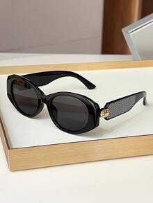 1 件装休闲 PC 椭圆形太阳镜，女士款，镜腿设计，Y2K 风格，适合夏季旅行和海滩，可作为礼物 - 黑色 - 查看 2