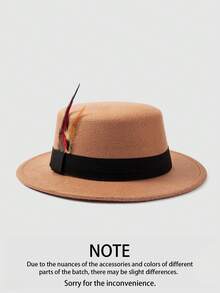 1pc Unisex Elegant Square Woven Band & Feather Trim Felt Trilby Hat, Suitable For Daily & Holiday Wear - Multicolor - View 34