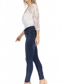 Casual Lace Bolero Crochet Cardigan With 3/4 Sleeves    Casual  Fabric  Sheer  Split      Daily - 白色 - 查看 4
