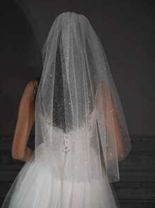 Sparkling Bridal Veil - Fairy-Inspired Starry Tulle, Polyester, Perfect For Wedding Photos & Fashion Accessory