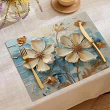 1pc/4pcs/6pcs Decorative Placemats, Watercolor Peony Linen Placemats, Easy To Clean, Suitable For Home, Restaurant, Dining Table Decor, Household Items