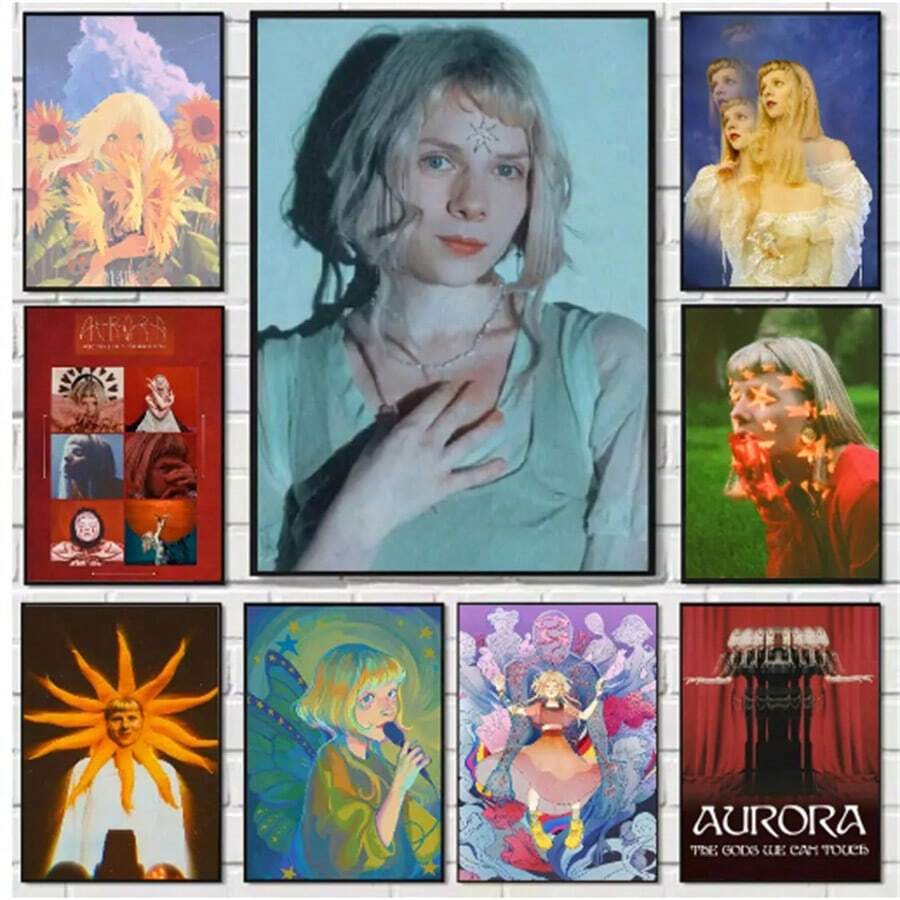 1 件可选框架海报墙艺术流行歌手奥罗拉 Aksnes 海报高清艺术墙防水家居客厅卧室酒吧唯美装饰 - 彩色 - 查看 1