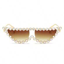 1 Brille Metallisch glitzernde diamantbesetzte transparente Luxus- für Damen, Strandmode, Geschäfts-/Lässig-Geschenke, Katzenaugen-Stil