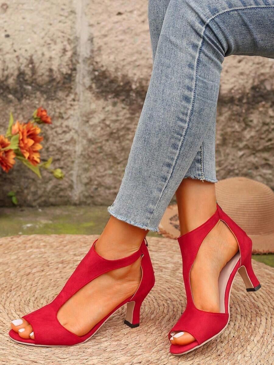 Sandalias para Mujer Moda de Tacón Alto, Huaraches para Dama Elegante de Tacón Alto, Zapatos de Tacón Alto para Mujer, Diseño de Cremallera para Usar Fácilmente, la Mejor Opción para Mujeres Hermosas y Seguras, Una Buena Opción para Combinar en el Lugar de Trabajo - Rojo - Ver 1