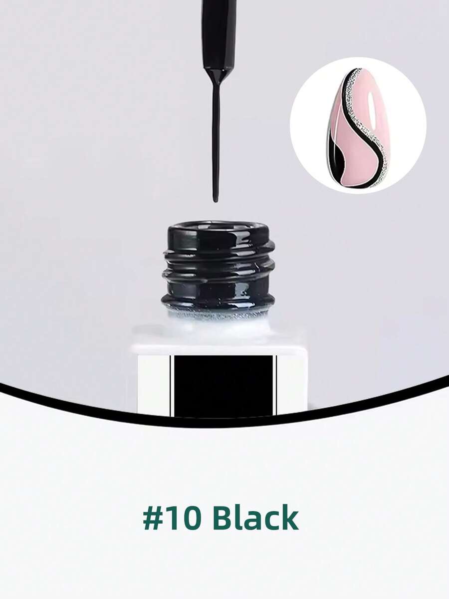 XEIJAYI 1pc Black Spider Silk Gel 10ml Painting Gel Steel Wire Striped Wave 3D Nail Polish - 黑色 - 查看 1
