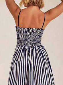 Váy dây mảnh xếp nếp kẻ sọc thường ngày dành cho nữ, mùa hè - Màu xanh hải quân - Xem 2