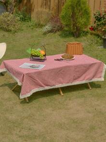1pc Red Plaid Picnic Mat, American Country Chic Decor Tablecloth For Living Room, Coffee Table, TV Stand, Holiday Party, Birthday, Afternoon Tea, Photography Backdrop, Everyday Use - Multicolor - View 1