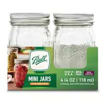 Conjunto de 4 frascos de cristal mini Mason de 4oz con tapa: Almacenamiento de especias, Recipiente de alimentos transparente, Apto para lavavajillas, Tapa de metal - 1 - Ver 1