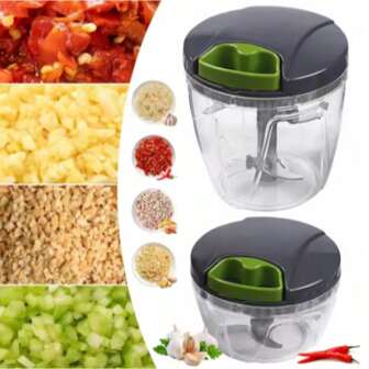 1 件多功能厨房蔬菜切碎机，手动食品加工机蔬菜切碎机，便携式手拉绳蒜蓉切碎机洋葱切碎机，适用于蔬菜、生姜、水果、坚果、香草等，（500 毫升、900 毫升两种尺寸可选）灰色