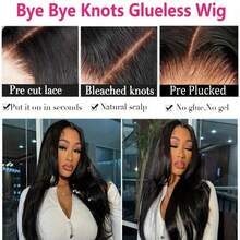 Straight Wigs Human Hair Pre Plucked 180% Density Pre Cut 4X4 Lace Front Wigs Malaysia Virgin Hair Put On And Go Glueless Straight Human Hair Wigs For Beginners 18 Inch - Natural Black - 查看 3