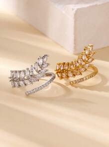 1Pc Gorgeous Style Cubic Zirconia Wheat Shape Ring For Women, Wheat Ring, Leaf Ring, Open Adjustable Leaves Finger Ring, Ladies Jewelry Fashion Accessories, Gift For Her