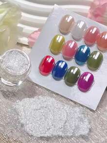 1 瓶 0.5 克白色镀铬指甲粉超光泽清晰镜面效果光滑珍珠闪光颜料白冰透明月光粉 - 白色 - 查看 5