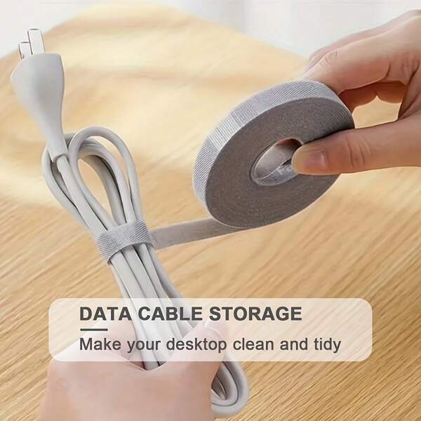 1pc Reusable Gray Nylon Cable Ties, Self-Adhesive, Cuttable To Any Length, Suitable For Cable Management In Office And Home, Safe Item Fastening | Multipurpose Cable Ties | Durable Adhesive
