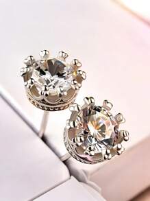 1 Pair Fashionable Crown Crystal Zirconia Micro-Inlaid Stud Earrings, Versatile For Daily Wear And Parties, All Seasons