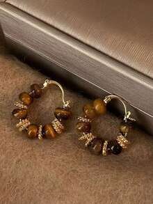 1 套环形耳环，锌合金 U 型耳环，适合女性，优雅百搭的珠宝，适合日常和度假 - 棕色 - 查看 3