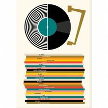 Cuadro con impresión de arte de álbum musical de discos de vinilo de mediados de siglo retro en lienzo para decoración de pared en sala de estar, opcional con marco - Multicolor - Ver 61