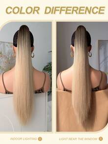 Claw Ponytail Extensions 26 Inch Ombre Long Straight Hair Soft Natural Looking Heat Resistant Fiber Synthetic Hairpiece For Women Girls Daily Use - Ombre - View 7
