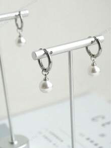 Pearl Dangle Earrings, Versatile Unisex Hoop Earrings, New Popular Model For 2025 - Silver - View 3