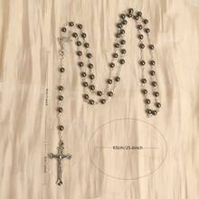 1 件简约复古黑玛瑙珠、和圣母玛利亚吊坠项链、时尚配饰，适合母亲节礼物 - 灰色 - 查看 5