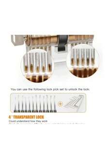 Set de 7 piezas para abrir cerraduras con una cerradura de entrenamiento transparente 2 en 1 de LockCowboy. Gadgets geniales para hombres e incluye guías electrónicas para cerrajeros principiantes y profesionales, también se pueden utilizar para decoración.
