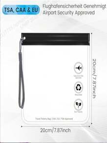 Sac à fermeture éclair pour liquide d'avion, 20 x 20 cm, sac certifié TSA de 1 litre, bagage cabine d'avion, indispensable pour les vacances, imperméable et étanche, avec poignée, noir transparent, sac transparent, pour les vacances à la plage, la salle de bain, la chambre, grande capacité