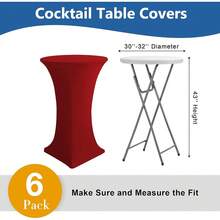 Cubiertas de mesa de cóctel - Juego de 6 manteles ajustables de lycra redondos para mesa alta de 32x43 pulgadas - Mantel alto elástico negro para mesas altas de bar, bistró, eventos, banquetes y mesas plegables de pie - Rojo - Ver 4