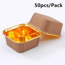 50pcs Square Cupcake Liners, 12 Colors, Single-Sided Gold, Heat-Resistant Disposable Aluminum Foil Baking Cups, Suitable For Wedding, Valentine's Day, Christmas, Halloween, Easter, Thanksgiving